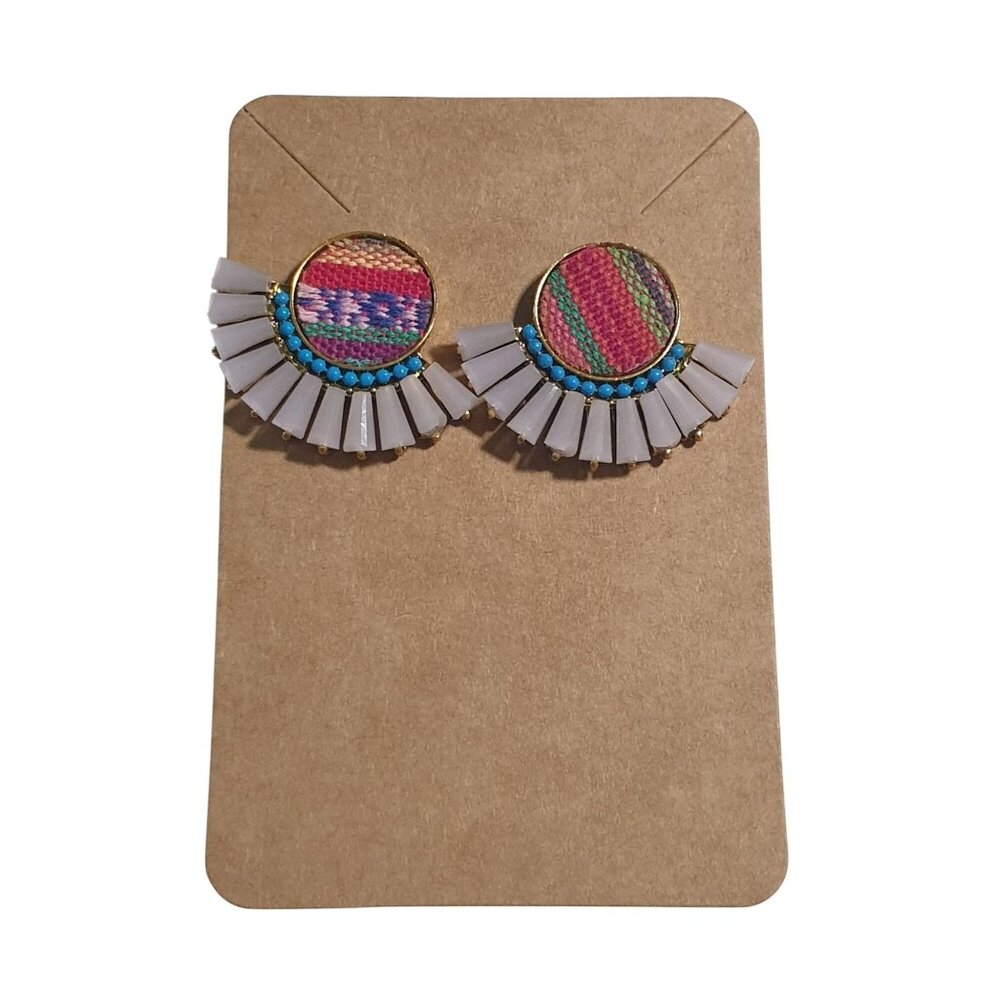 Handwoven Boho Earrings Multicolor Gold Tone  Accents Lightweight Secure Backing